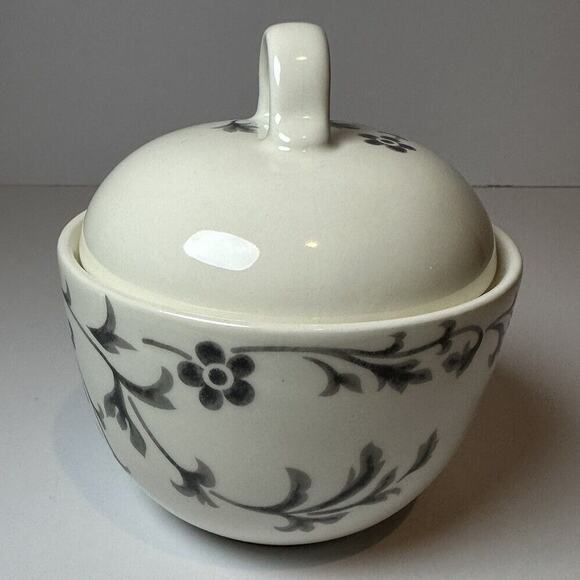 Pfaltzgraff Avenue Parisienne Sugar Bowl Kitchen Collectable Gray & White Floral - Picture 4 of 9